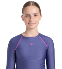 Girl's Endura Brite Long Sleeve Suntop - Hapuna Blue & Neon Violet