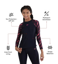 Girl's Endurance 10 Hyperboom Long Sleeve Suntop - True Navy & Electric pink