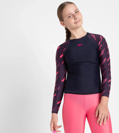 Girl's Endurance 10 Hyperboom Long Sleeve Suntop - True Navy & Electric pink