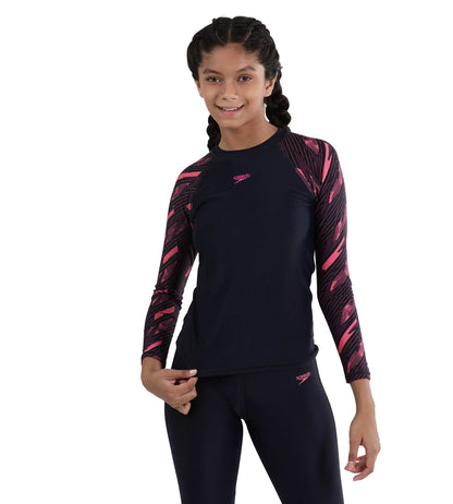 Girl's Endurance Hyperboom Long Sleeve Suntop - Truenavy  &  Electric pink_1