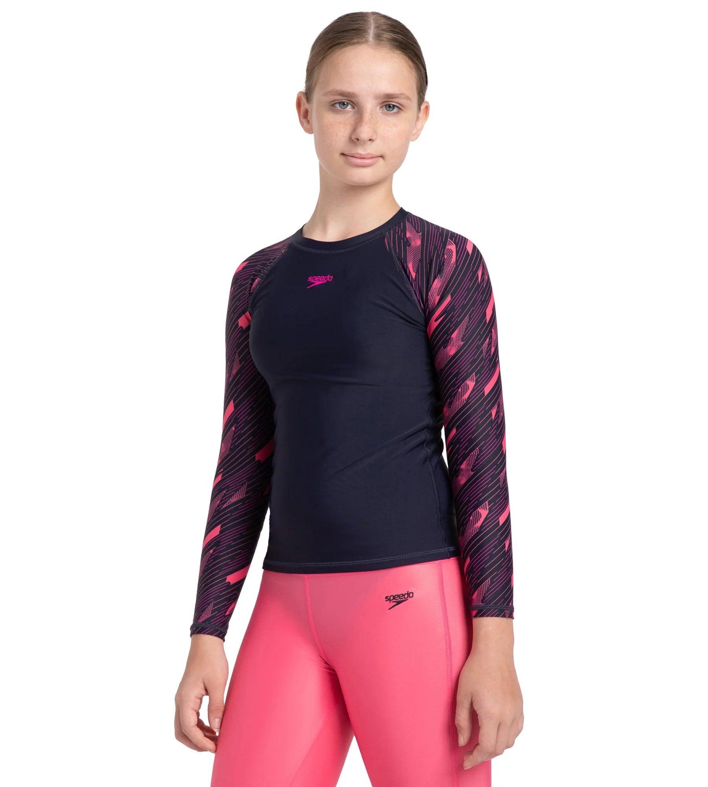 Girl's Endurance 10 Hyperboom Long Sleeve Suntop - True Navy & Electric pink