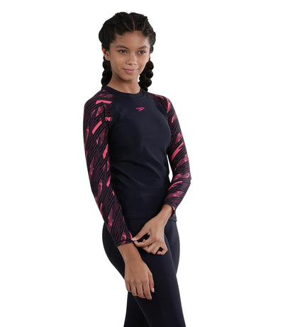 Girl's Endurance Hyperboom Long Sleeve Suntop - Truenavy  &  Electric pink_3