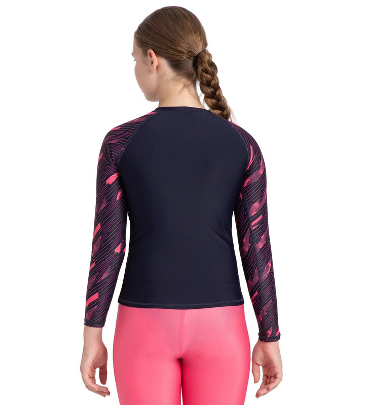 Girl's Endurance 10 Hyperboom Long Sleeve Suntop - True Navy & Electric pink