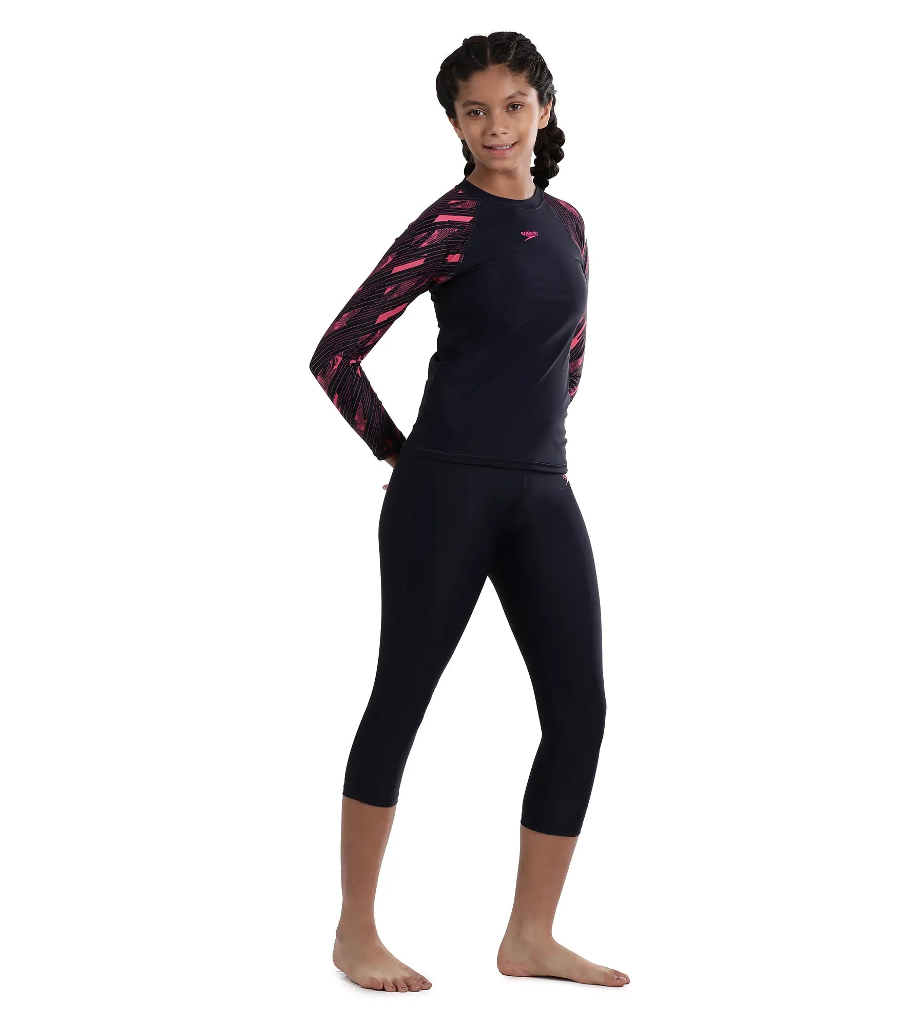 Girl's Endurance Hyperboom Long Sleeve Suntop - Truenavy  &  Electric pink_6