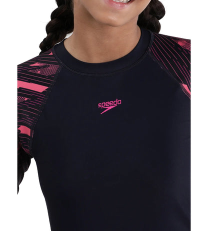 Girl's Endurance Hyperboom Long Sleeve Suntop - Truenavy  &  Electric pink_5