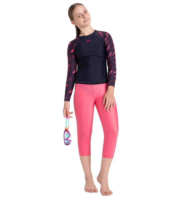 Girl's Endurance 10 Hyperboom Long Sleeve Suntop - True Navy & Electric pink