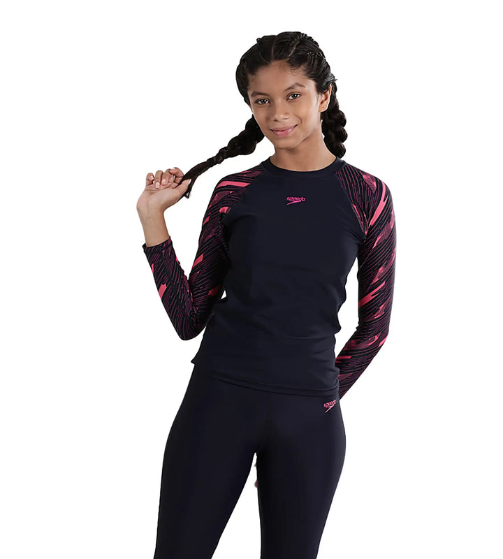 Girl's Endurance Hyperboom Long Sleeve Suntop - Truenavy  &  Electric pink_7