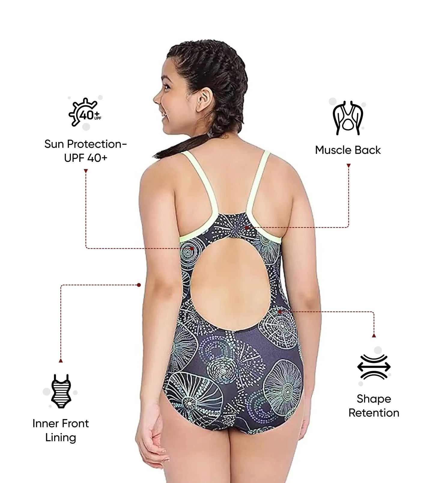 Girl's Endurance 10 Digital Print Muscleback One Piece V-Cut Swimsuit - True Navy & Aquarium