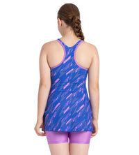 Girl's Endurance 10 Printed Racerback Swimdress With Boyleg - Sweet Purple & True Cobalt