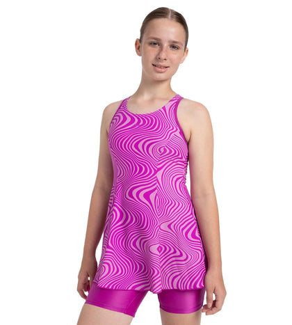 Girl's Endurance10 Racerback Swimdress With Boyleg - Diva & Dusty Lilac