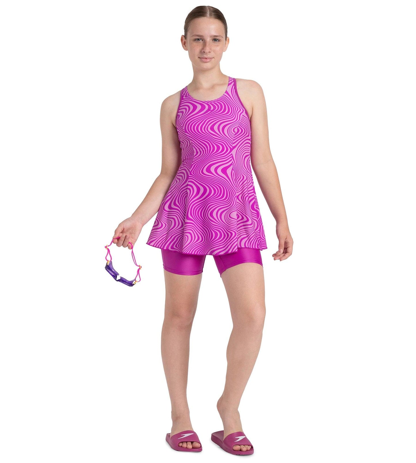 Girl's Endurance10 Racerback Swimdress With Boyleg - Diva & Dusty Lilac