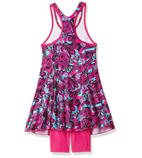 Girls Endurance 10 Astropop Printed Racerback Swimdress - Electric Pink & Light Adriatic