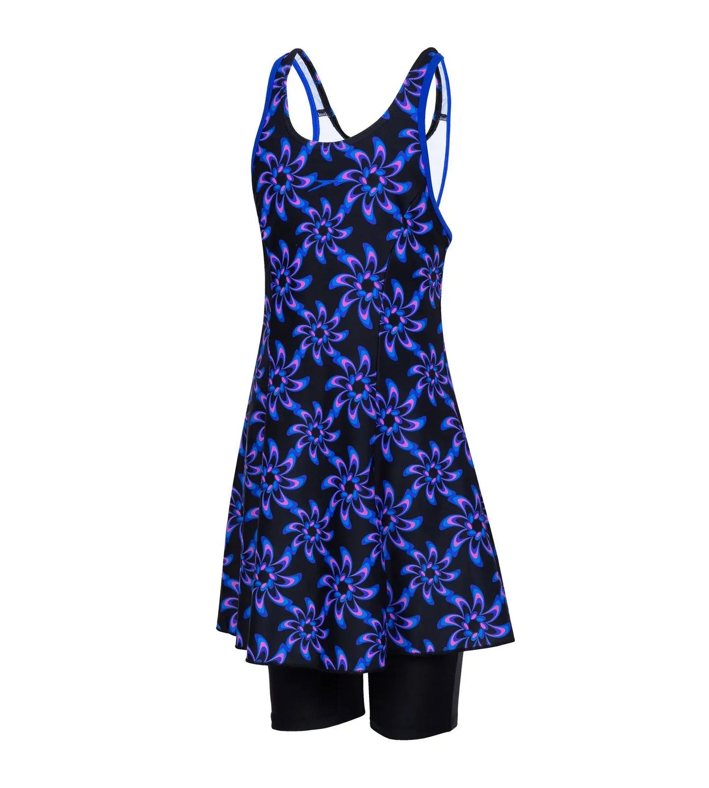 Girls Endurance 10 Racerback Printed Swimdress With Boyleg - Black, Chroma Blue & Blue