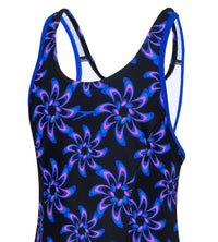 Girls Endurance 10 Racerback Printed Swimdress With Boyleg - Black, Chroma Blue & Blue