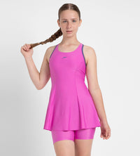 Girl's Endura Brite Racerback Swimdress With Boyleg - Neon Violet & Hapuna Blue