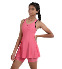 Girl's Racerback Swimdress With Boyleg - Fandango Pink & Black_2