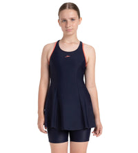 Girl's Endurance10 Racerback Swimdress With Boyleg - True Navy & Coral Sands