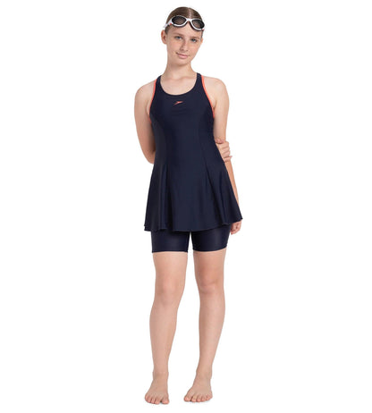 Girl's Endurance10 Racerback Swimdress With Boyleg - True Navy & Coral Sands