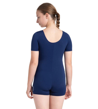 Girl's Endurance+ Sleeved Essential U-Back Legsuit - Cerulean Blue & White