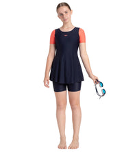 Girl's Endurance10 Sleeved Closedback Swimdress With Boyleg - True Navy & Coral Sands