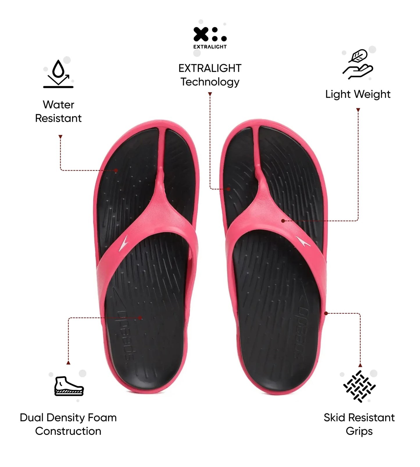 Women's Dual Colour Flip Flops - Black & Raspberry Fill