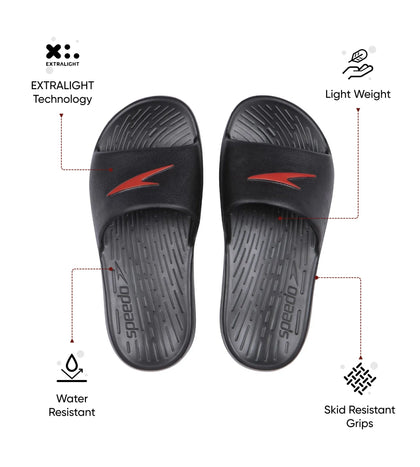 Unisex Junior's Single Colour Slides For Boys and Girls - Black & Lava Red