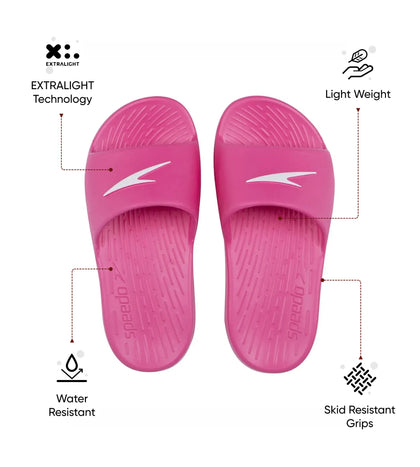 Unisex Junior's Single Colour Slides For Boys and Girls - Electric Pink & White
