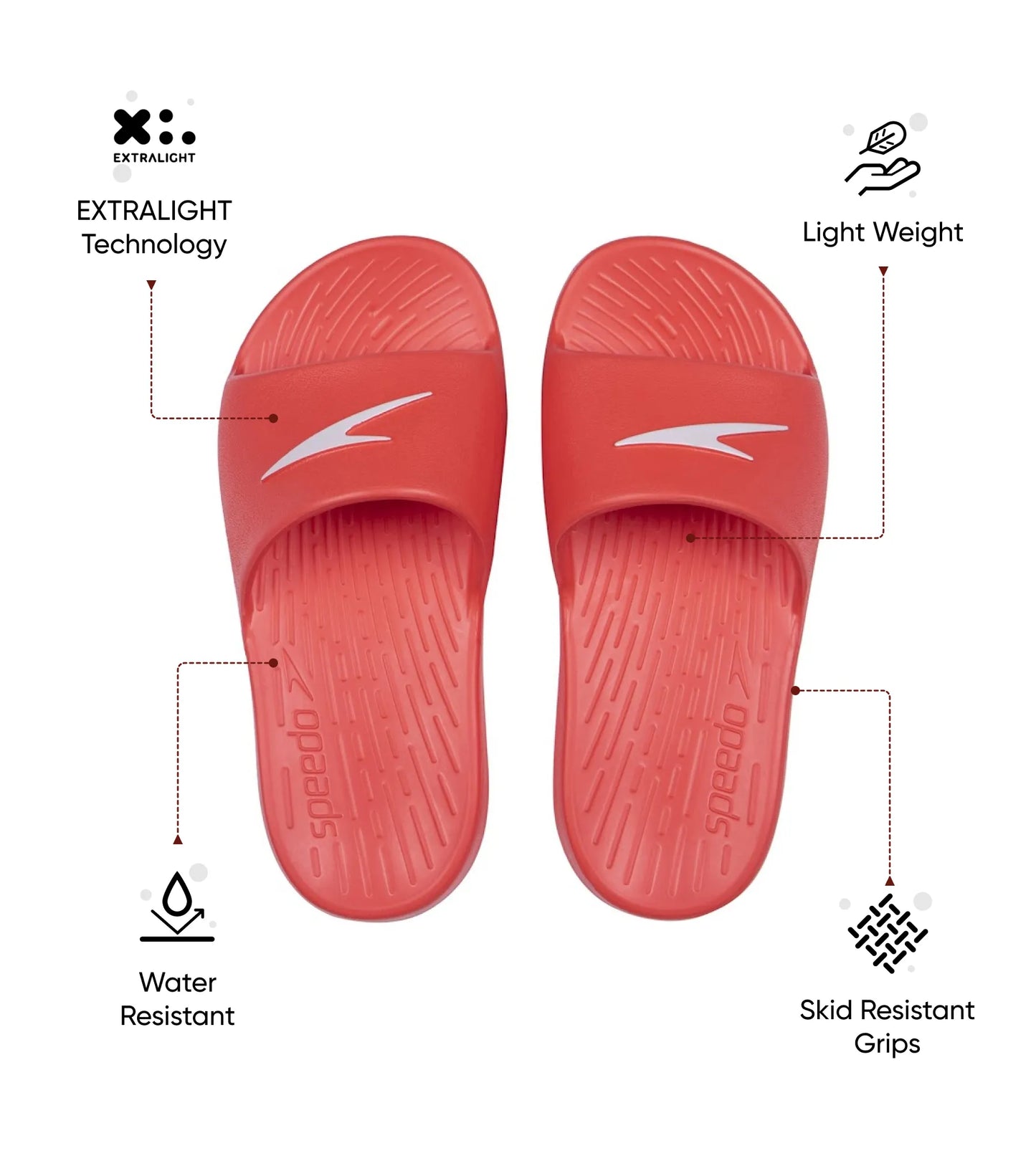 Unisex Junior's Single Colour Slides For Boys and Girls - Lava Red & White