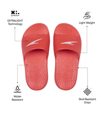 Unisex Junior's Single Colour Slides For Boys and Girls - Lava Red & White