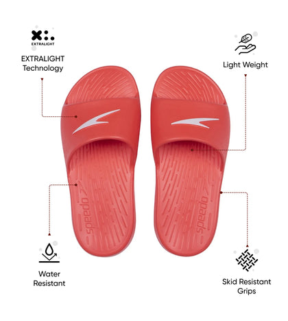 Unisex Junior's Single Colour Slides For Boys and Girls - Lava Red & White