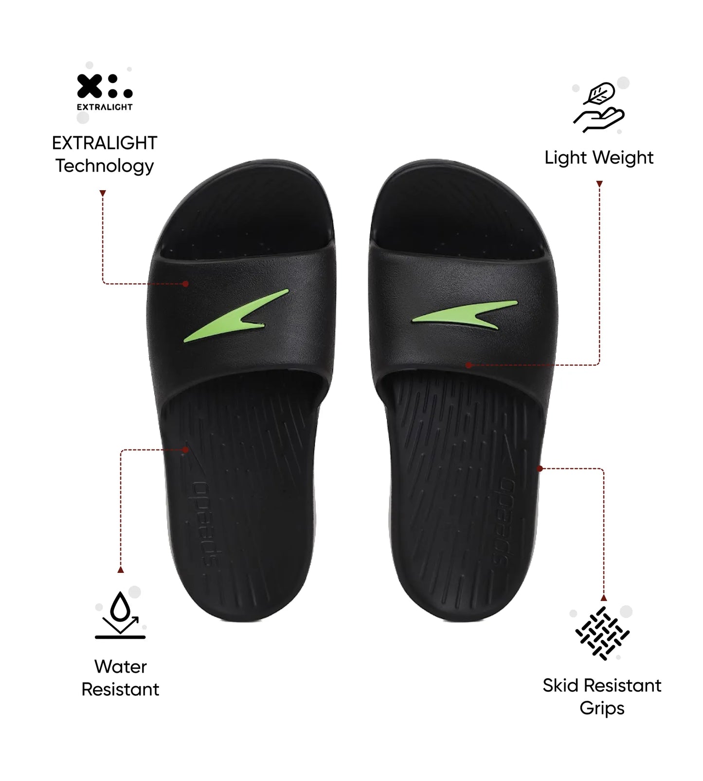 Unisex Junior's Single Colour Slides For Boys and Girls - Black & Atomic Lime