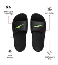 Unisex Junior's Single Colour Slides For Boys and Girls - Black & Atomic Lime