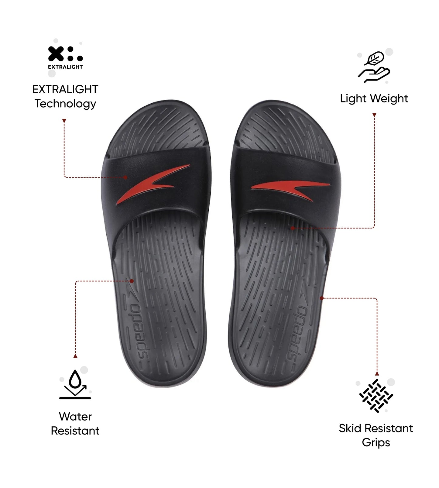 Men's Single Colour Slides - Black & Lava Red