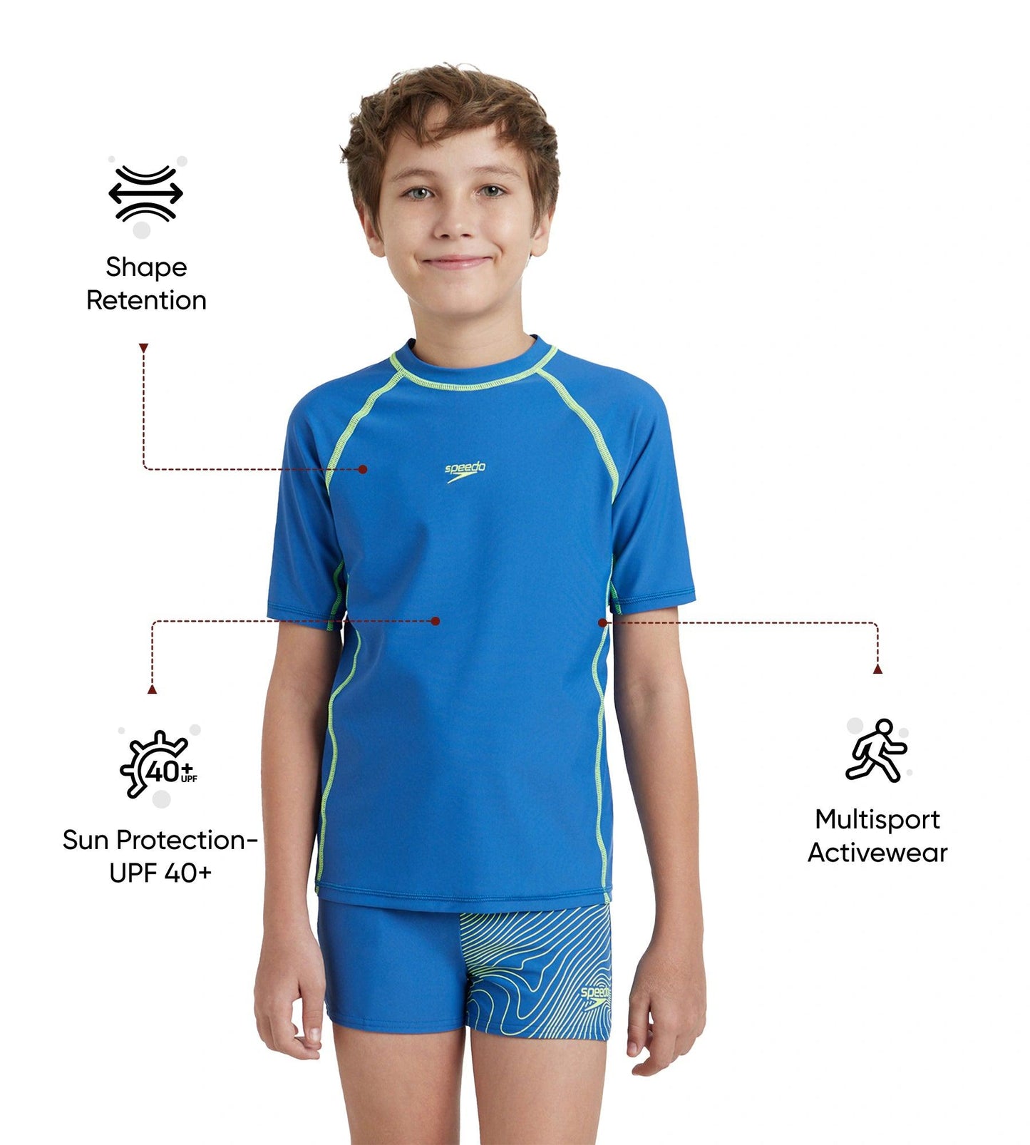 Boy's Enduraflex Short Sleeve Suntop - Turkish Sea & Hyper Yellow