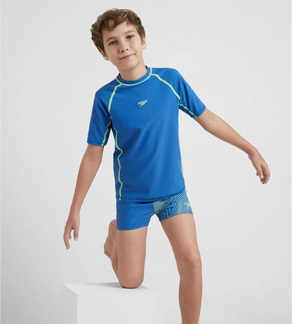 Boy's Enduraflex Short Sleeve Suntop - Turkish Sea & Hyper Yellow