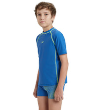 Boy's Enduraflex Short Sleeve Suntop - Turkish Sea & Hyper Yellow