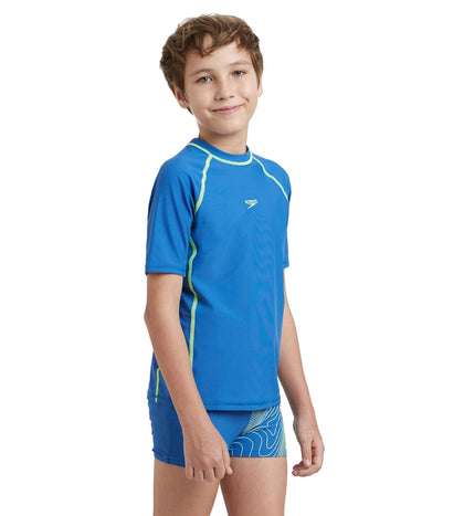 Boy's Enduraflex Short Sleeve Suntop - Turkish Sea & Hyper Yellow