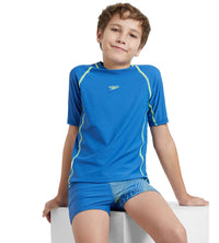 Boy's Enduraflex Short Sleeve Suntop - Turkish Sea & Hyper Yellow