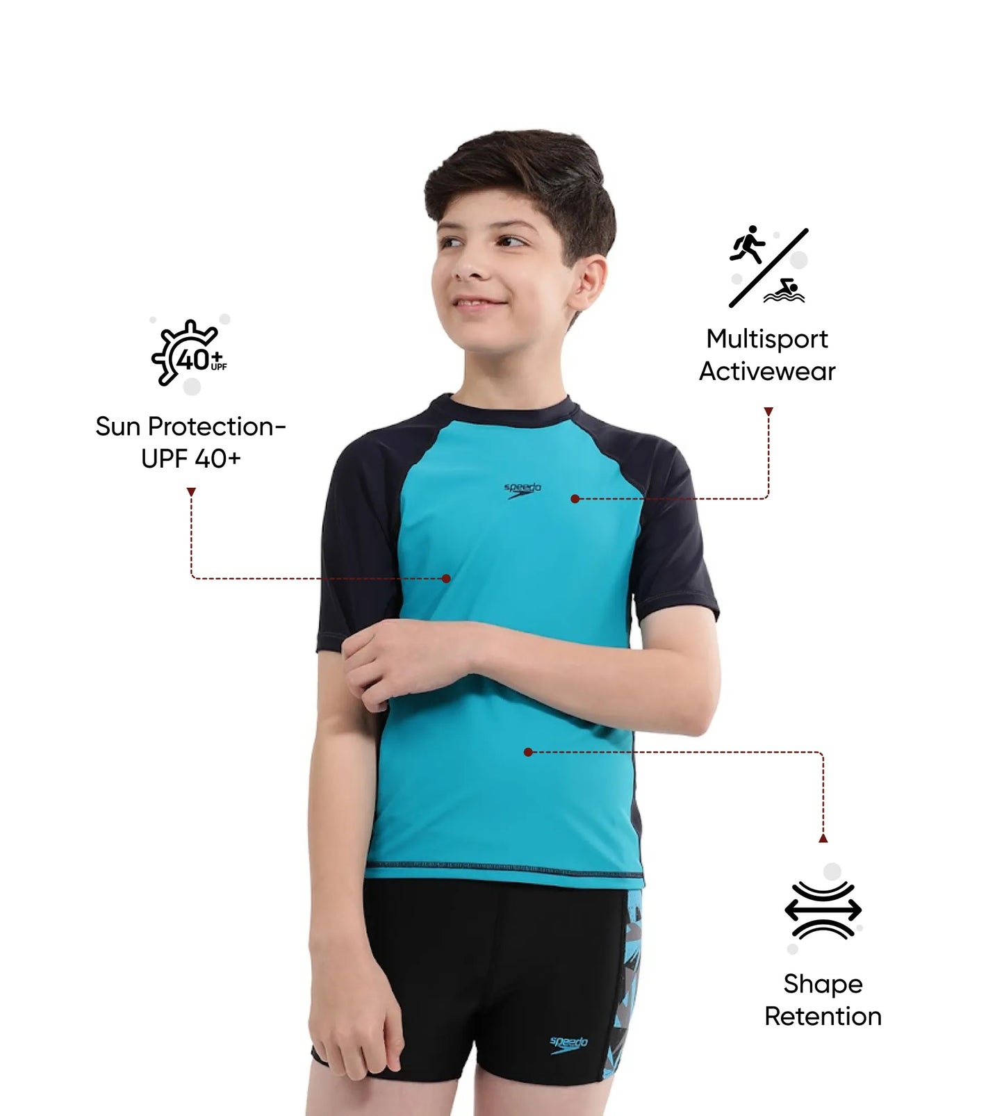 Boy's Endurance 10 Short Sleeve Suntop - Aquarium & True Navy