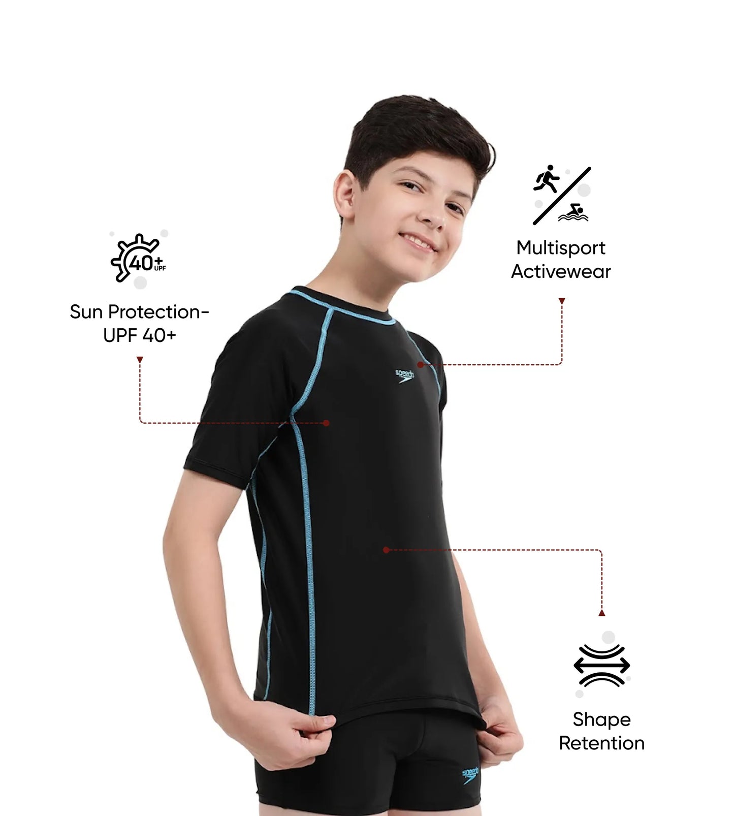 Boy's Endurance 10 Short Sleeve Suntop - Black & Picton Blue