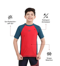 Boy's Endurance 10 Short Sleeve Suntop - Fed Red & Dark Teal