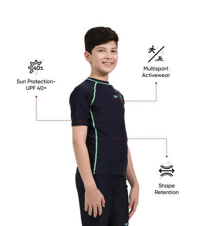 Boy's Endurance 10 Short Sleeve Suntop - True Navy & Harlequin Green