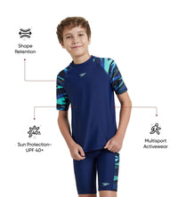 Boy's Endurance10 Hyperboom Print Short Sleeve Suntop - Harmony, True Navy & Cobalt