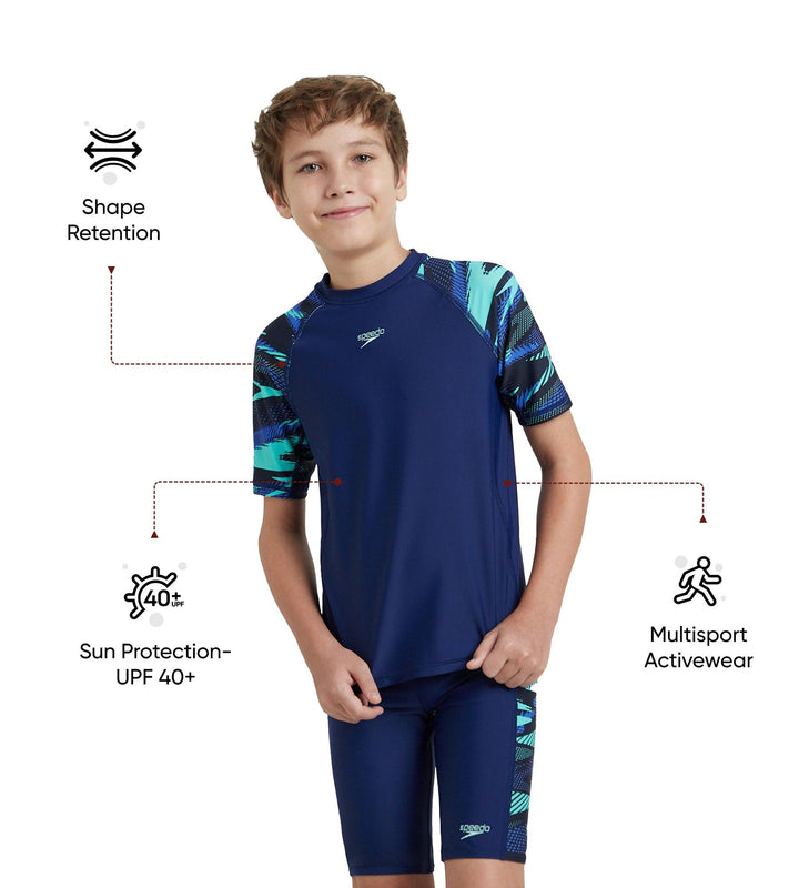 Boy's Endurance10 Hyperboom Print Short Sleeve Suntop - Harmony, True Navy & Cobalt