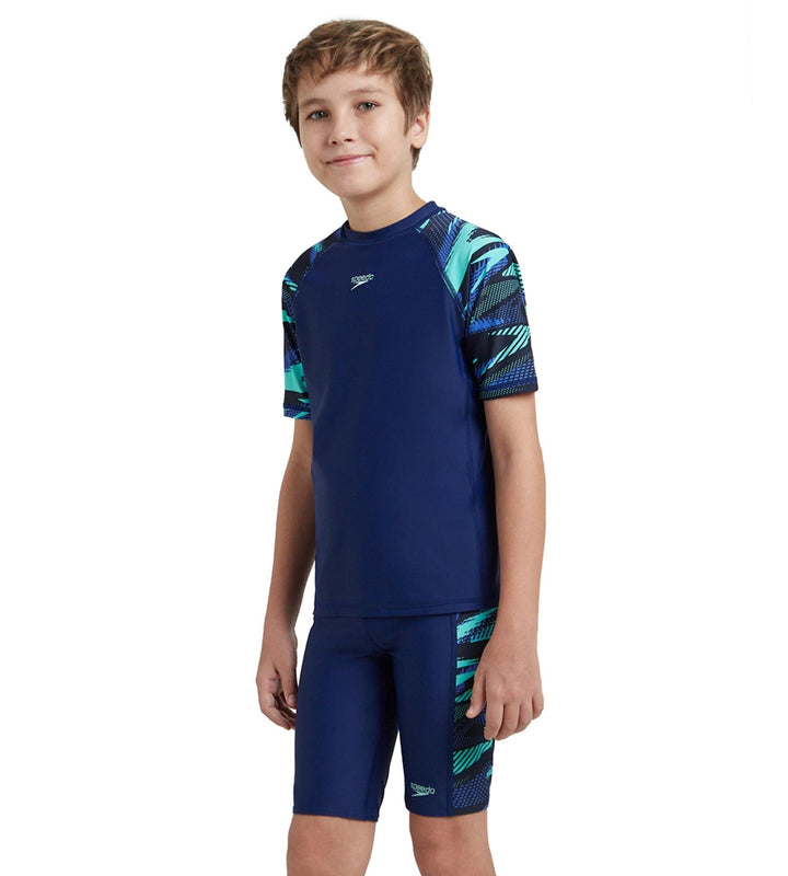 Boy's Endurance10 Hyperboom Print Short Sleeve Suntop - Harmony, True Navy & Cobalt