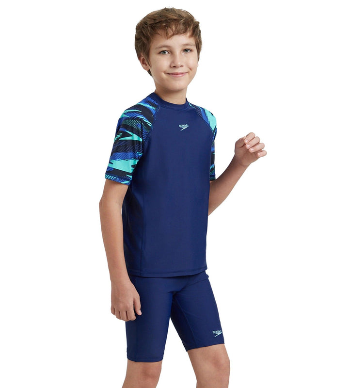 Boy's Endurance10 Hyperboom Print Short Sleeve Suntop - Harmony, True Navy & Cobalt