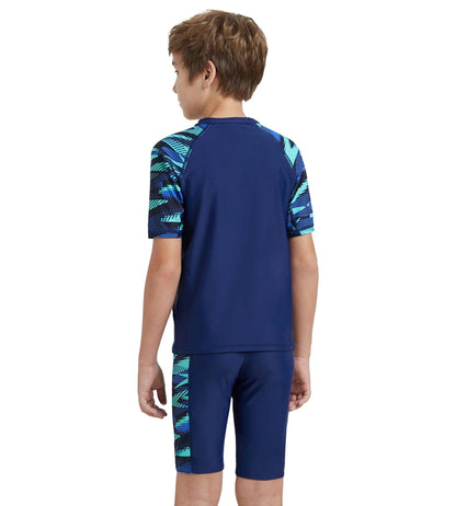 Boy's Endurance10 Hyperboom Print Short Sleeve Suntop - Harmony, True Navy & Cobalt