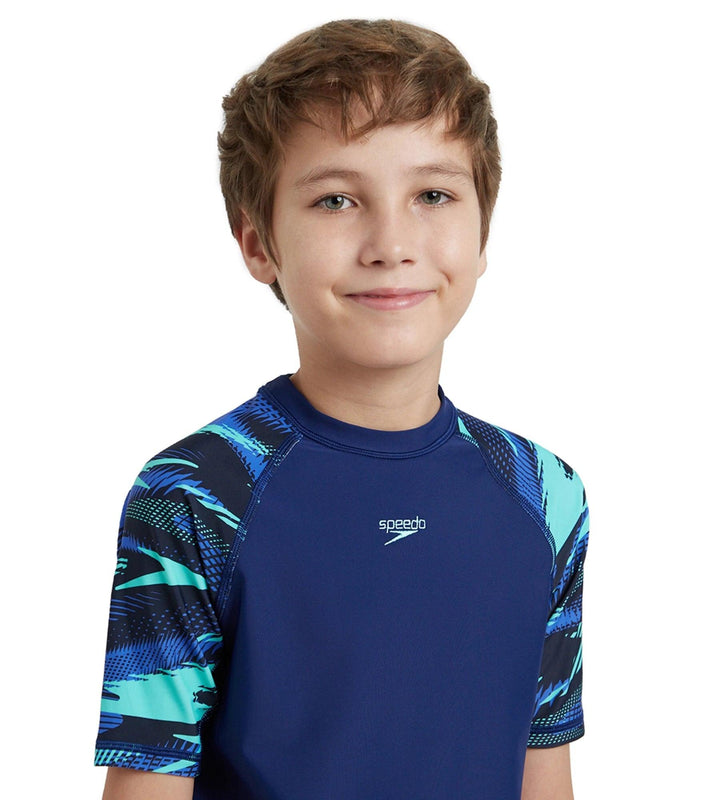 Boy's Endurance10 Hyperboom Print Short Sleeve Suntop - Harmony, True Navy & Cobalt