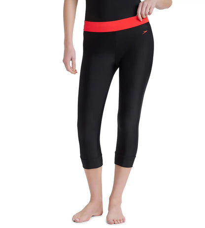 Women's Endurance 10 Contrast Swim Capri - Black & Lava Red