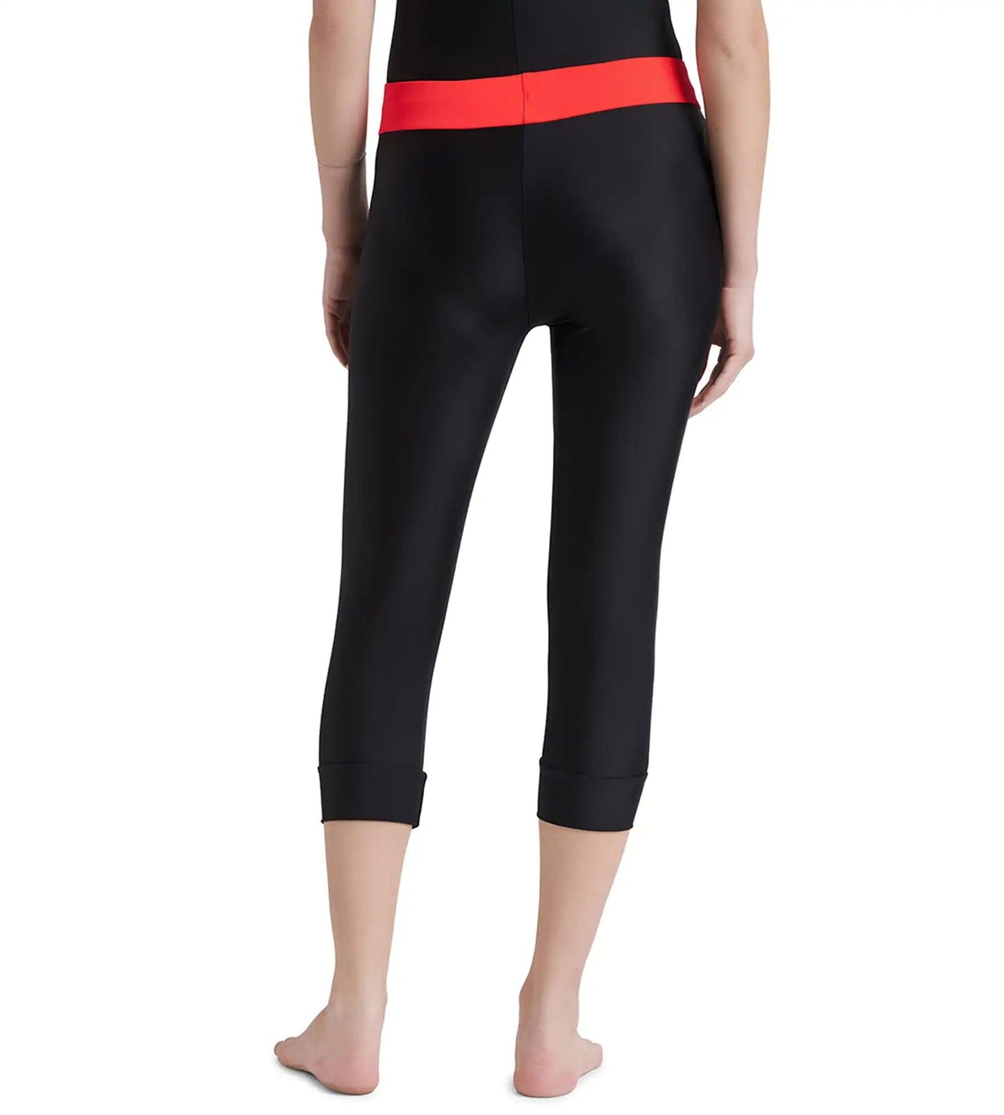 Women's Endurance 10 Contrast Swim Capri - Black & Lava Red